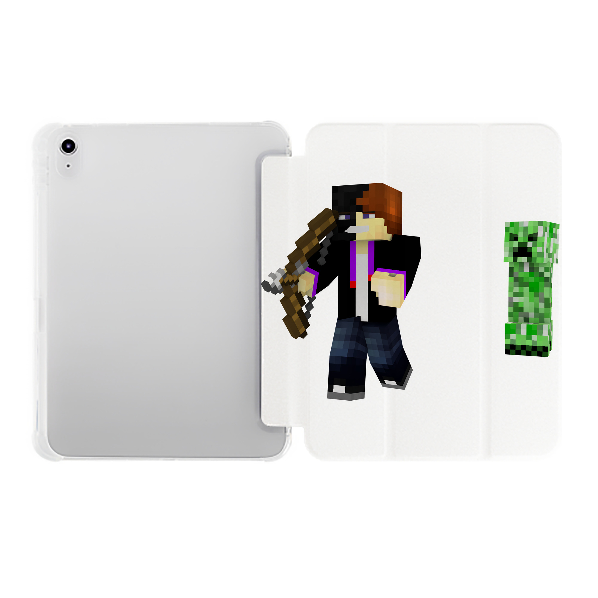 （画像用） マインクラフト ブロックの世界 Minecraft MC Block world IPad ケース ペン収納付き 三つ折りスタンド PUレザー×シリコン 対応機種9.5/10.5/10.9インチ